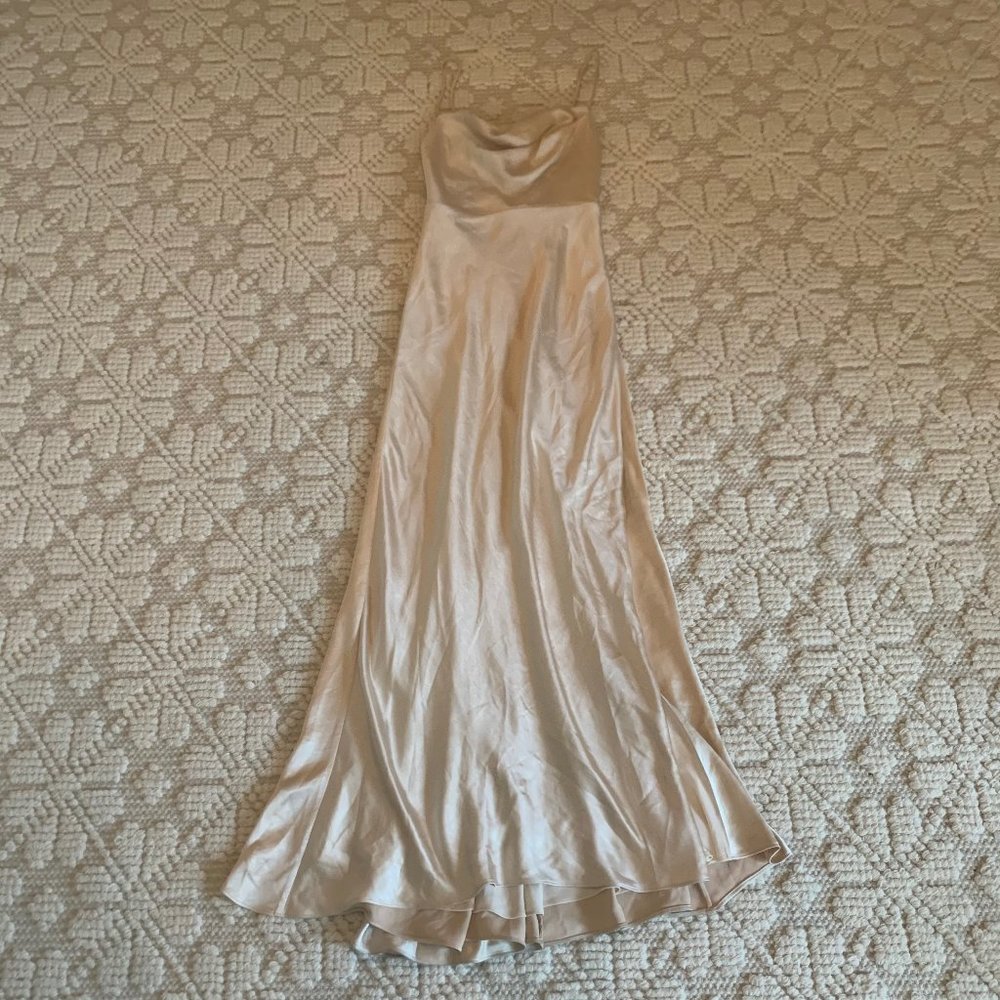 Fame and Partners Champagne Strappy Draped Gown